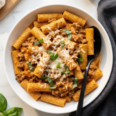 creamy beef pasta fork twirl