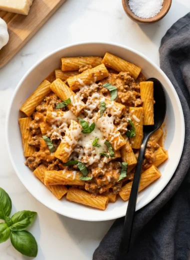 creamy beef pasta fork twirl