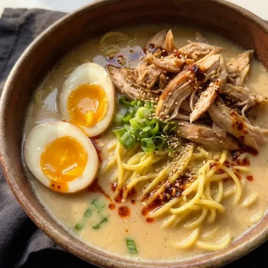 Cooking ramen noodles directly in a simmering creamy garlic miso broth inside a large pot