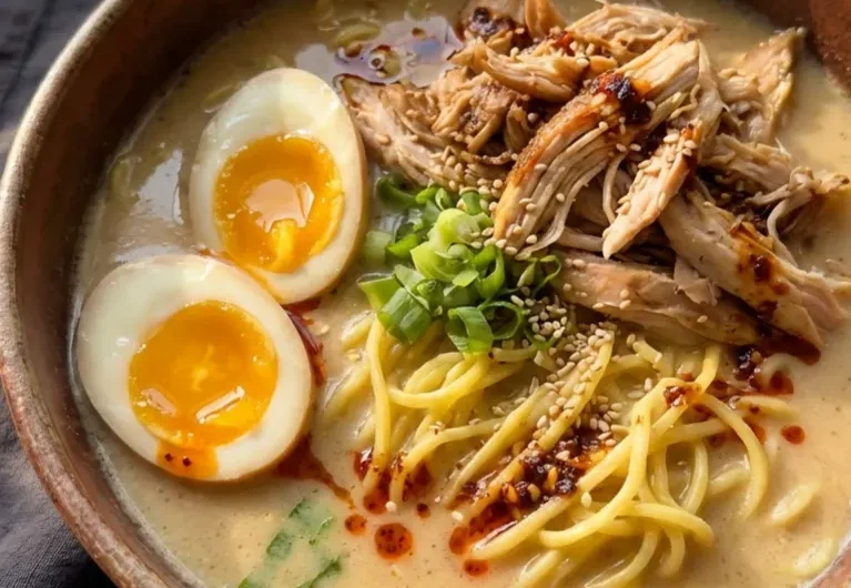Cooking ramen noodles directly in a simmering creamy garlic miso broth inside a large pot