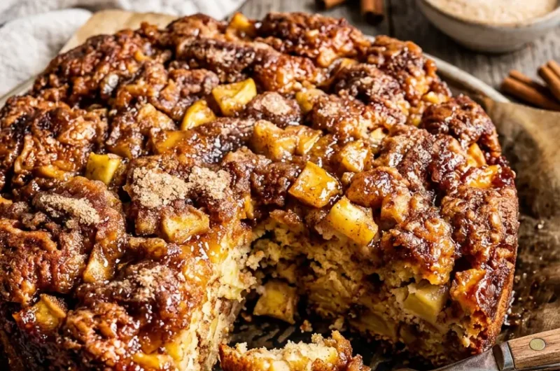 Pinterest pin for apple fritter cake recipe