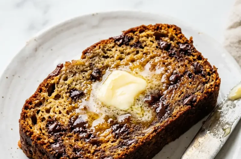 Pinterest pin image for the best moist banana bread recipe with chocolate chips
