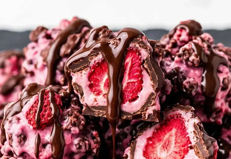 Pinterest pin image for chocolate strawberry yogurt clusters recipe