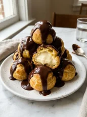 Classic French Profiteroles with Vanilla Cream and Chocolate Sauce