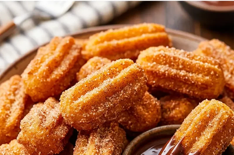 Pinterest pin for fluffy air fryer churro bites recipe