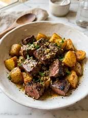 Garlic Steak Bites and Potatoes