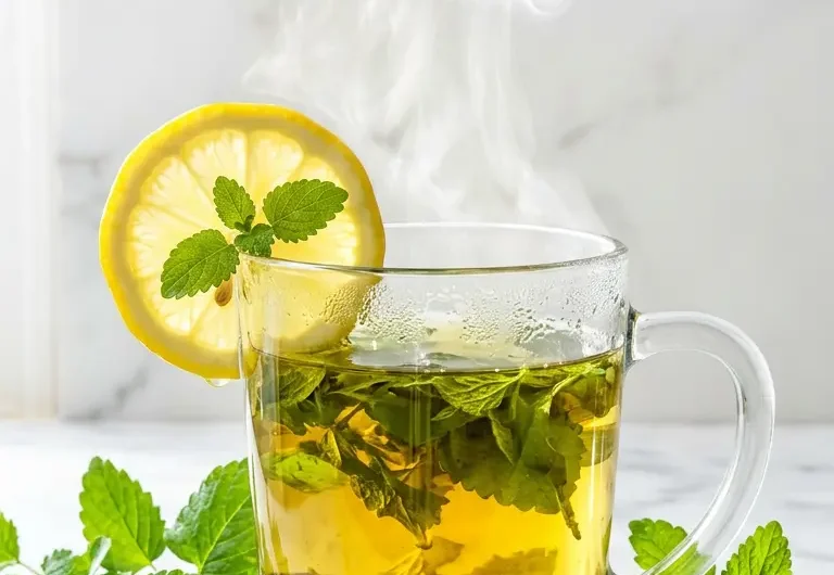 Pinterest pin image for lemon balm for weight loss herbal tea recipe