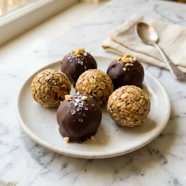 Homemade no-bake peanut butter energy bites with chocolate coating