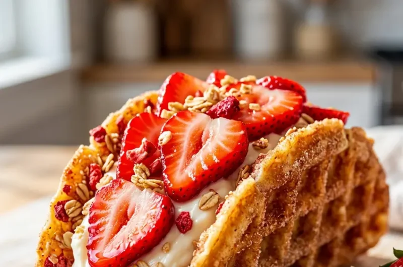 Pinterest pin image for Strawberry Crunch Cheesecake Tacos easy no-bake dessert recipe