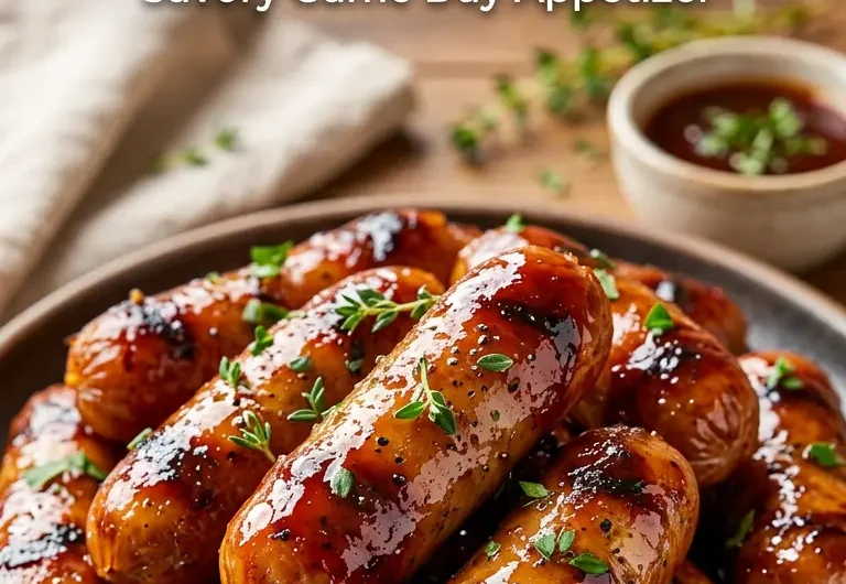 Pinterest pin for BBQ Sausage Bites recipe with honey BBQ glaze
