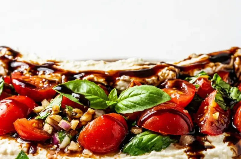 Pinterest pin image for vibrant and colorful Bruschetta Dip