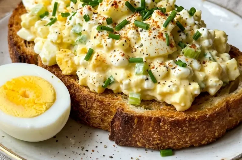Pinterest pin image for high protein cottage cheese egg salad on toasted sourdough
