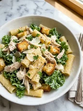 High-Protein Kale Chicken Caesar Pasta Salad