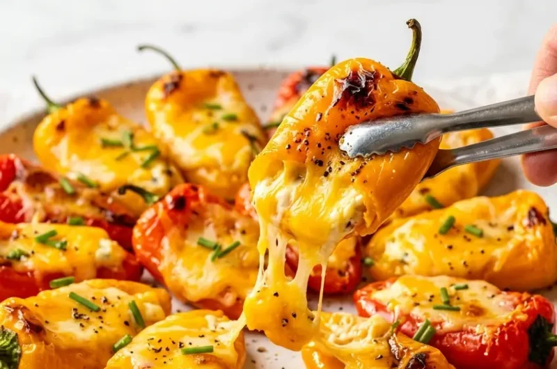 Pinterest pin for 3-ingredient stuffed pepper bites with cream cheese and cheddar filling
