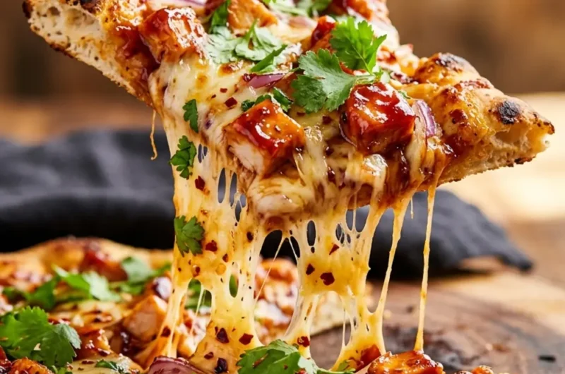 Pinterest pin image for BBQ chicken flatbreads with cheese pull