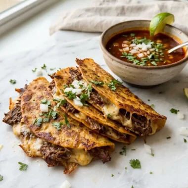 My Fave Birria Tacos with cheese pull dipped in consommé