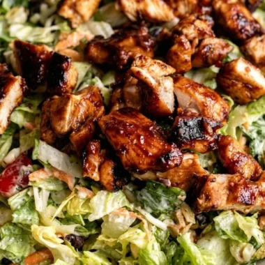 Close-up of BBQ Chicken Chopped Salad freshly made and ready to serve