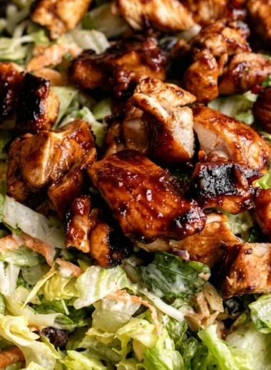 Close-up of BBQ Chicken Chopped Salad freshly made and ready to serve