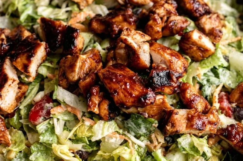 Close-up of BBQ Chicken Chopped Salad freshly made and ready to serve
