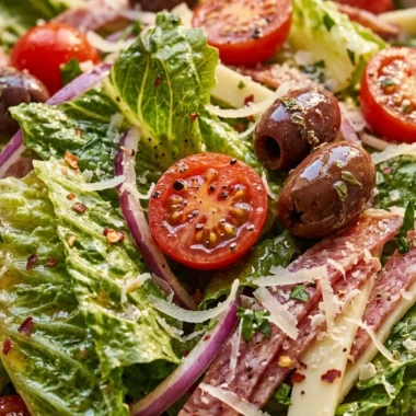 Close-up of Big Classic Italian Salad freshly made and ready to serve