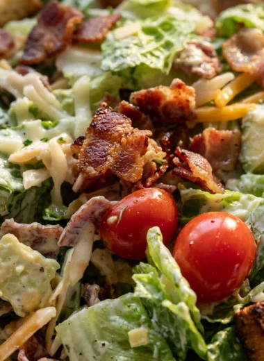 Close-up of BLT Salad freshly made and ready to serve