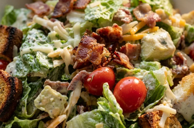 Close-up of BLT Salad freshly made and ready to serve