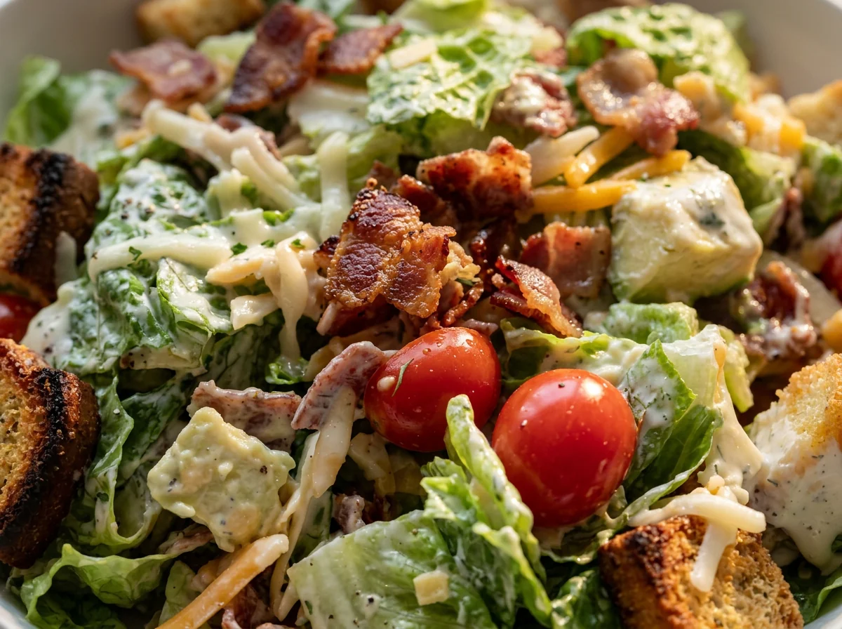 Close-up of BLT Salad freshly made and ready to serve