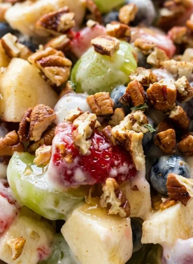 Close-up of Breakfast Fruit Salad freshly made and ready to serve