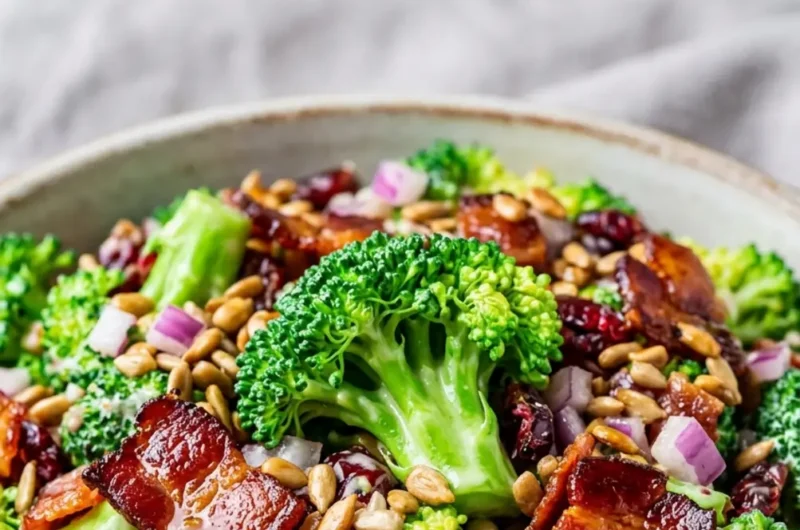 Pinterest pin image for classic broccoli salad with bacon