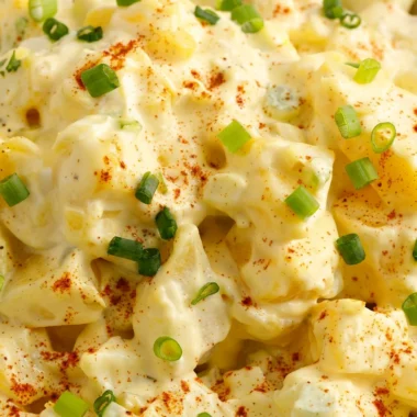 Close-up of Classic Southern Potato Salad freshly made and ready to serve