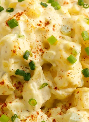 Close-up of Classic Southern Potato Salad freshly made and ready to serve