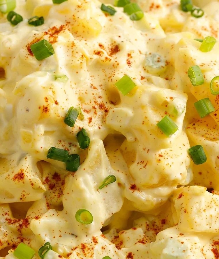 Close-up of Classic Southern Potato Salad freshly made and ready to serve