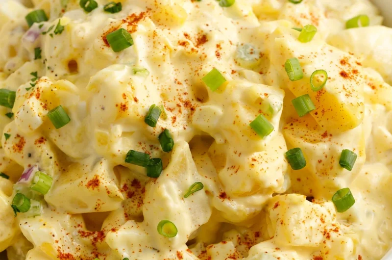 Close-up of Classic Southern Potato Salad freshly made and ready to serve