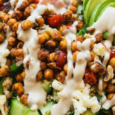 Close-up of Crispy Chili Lime Chickpea Salad freshly made and ready to serve