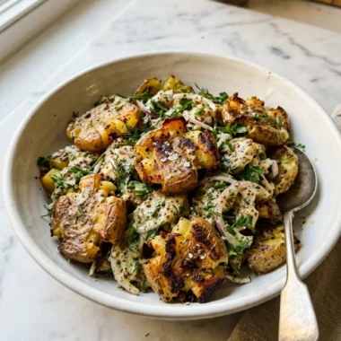 Crispy Smashed Potato Salad: 30-Minute Ultimate Side 5 crispy smashed potato salad with feta and herbs in a white bowl