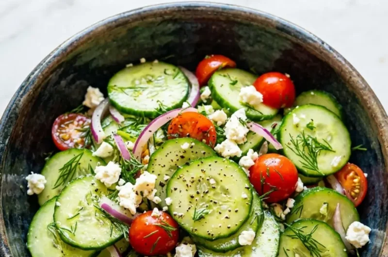 Cucumber Dill Salad in 10 Minutes: Best Fresh Healthy Side Dish 3 Pinterest pin image for creamy cucumber dill salad recipe