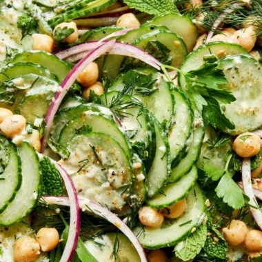 Close-up of Cucumber Salad freshly made and ready to serve