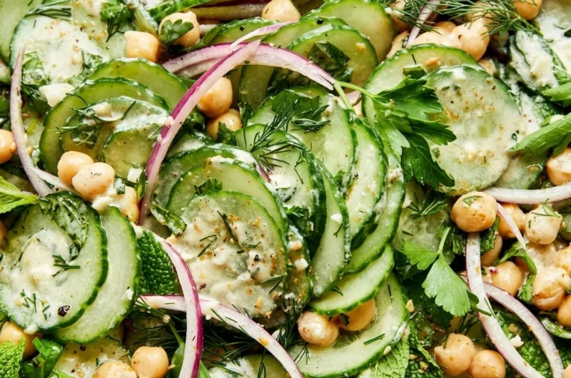 Close-up of Cucumber Salad freshly made and ready to serve