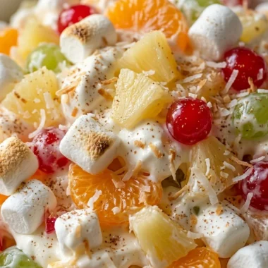 Close-up of Hawaiian Fruit Salad With Cool Whip freshly made and ready to serve