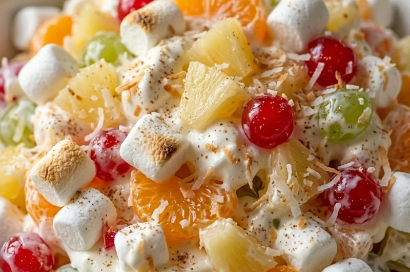 Close-up of Hawaiian Fruit Salad With Cool Whip freshly made and ready to serve