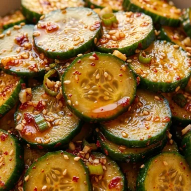 Close-up of Korean Cucumber Salad freshly made and ready to serve