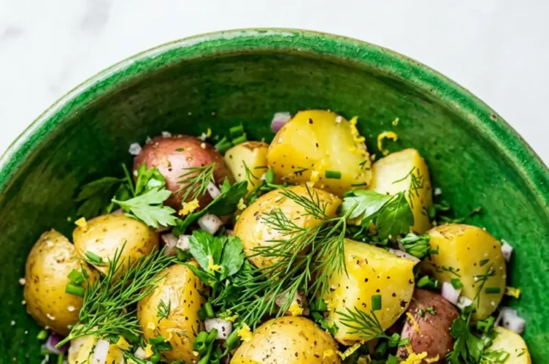 Pinterest pin image for no-mayo potato salad with herbs
