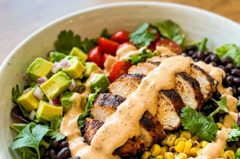 Spicy Southwest Chicken Salad 3 Pinterest pin for spicy southwest chicken salad with chipotle dressing and avocado