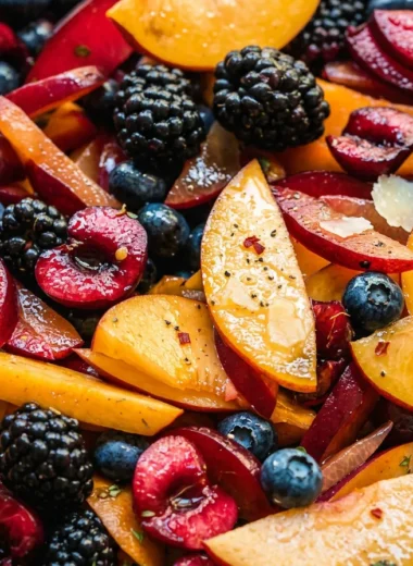 Close-up of Summer Fruit Salad freshly made and ready to serve