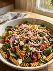 Sun-Dried Tomato Pasta Salad with Feta & Spinach