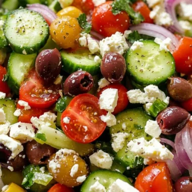 Close-up of The Best Greek Salad freshly made and ready to serve