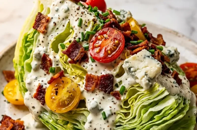 Pinterest pin image for classic wedge salad with blue cheese dressing