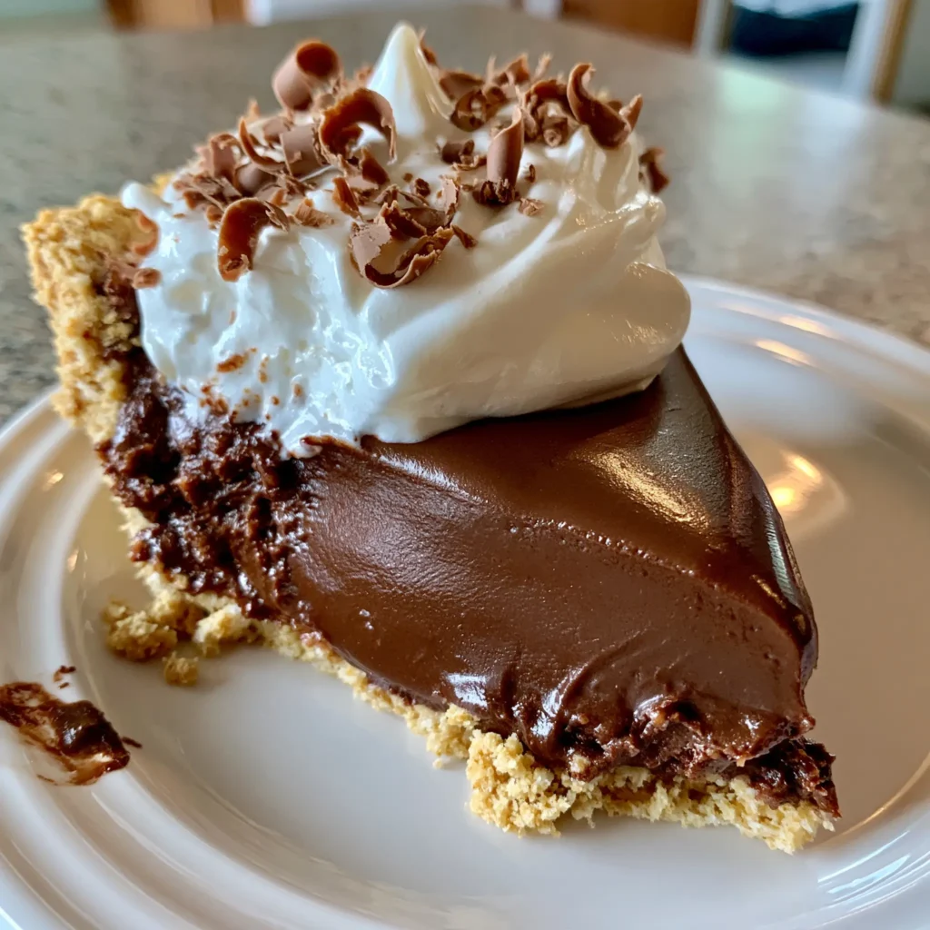 Summer No-Bake Cool Whip Pies (4 Easy Flavors) 3 Creamy no-bake chocolate Cool Whip pie slice on a plate