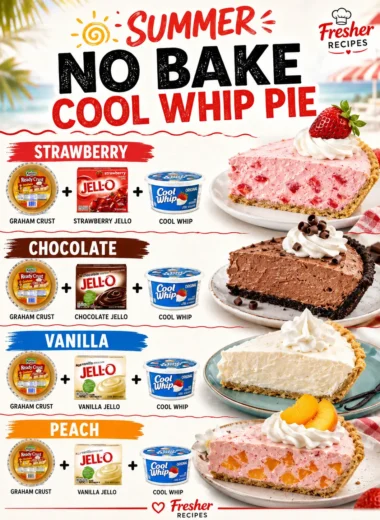 Four no-bake Cool Whip pies - strawberry, chocolate, vanilla and peach