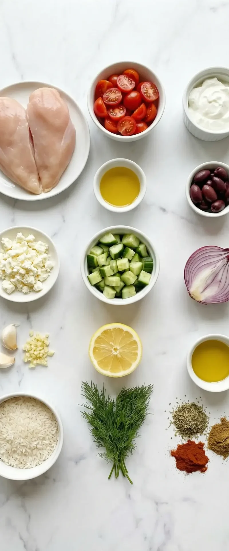 greek-chicken-bowls-ingredients-flatlay